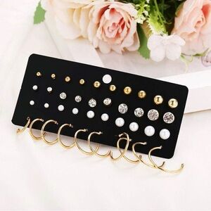 20 Pair Elegant Gold and Silver Hoop & Stud Earring Set